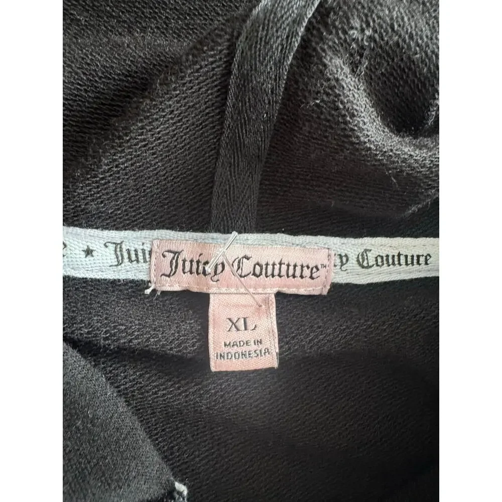 NWT Juicy Couture Black Rhinestone Zip Hoodie XL Hi Low Hem Y2K - Picture 4 of 11